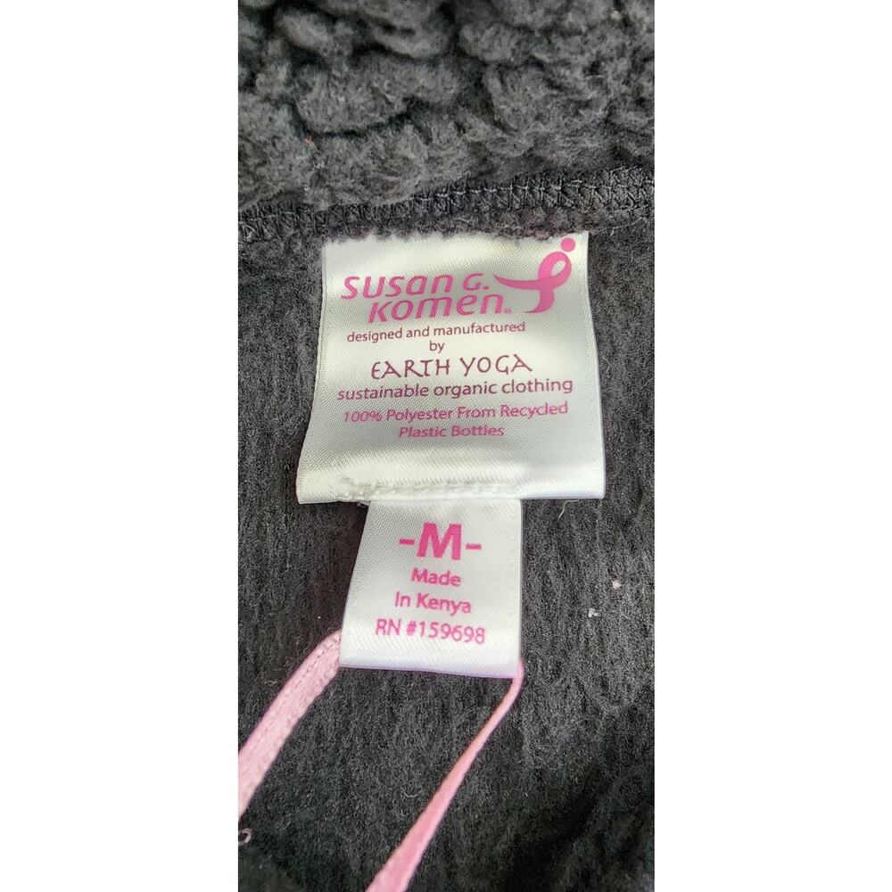 Susan G Komen Sweatshirt Womens Medium Black Sherpa Cozy Pullover Earth Yoga - Picture 2 of 13